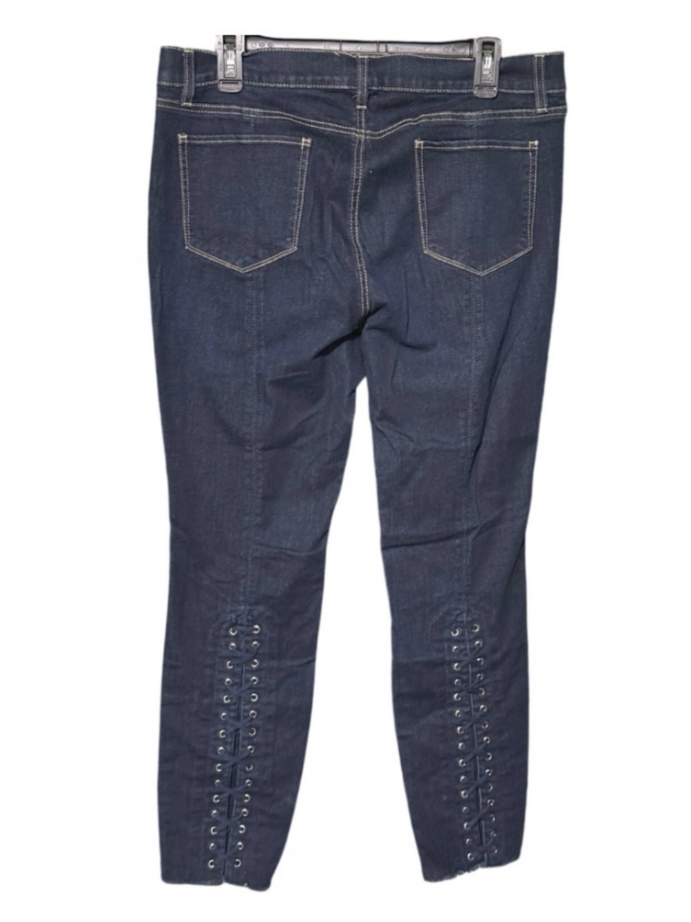 New York & Co. Women's Dark Blue Lace-Up Hem Calf Skinny Jean Leggings size 14